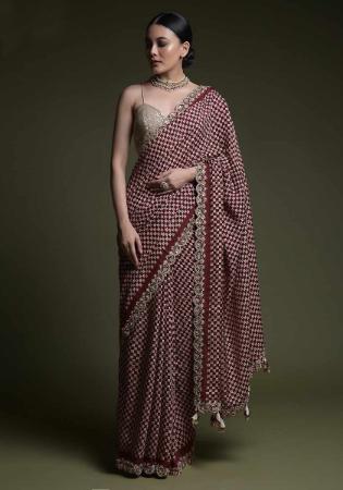 Picture of Resplendent Chiffon Dark Olive Green Saree