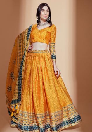 Picture of Nice Chiffon Golden Rod Lehenga Choli