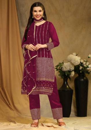 Picture of Georgette Saddle Brown Straight Cut Salwar Kameez