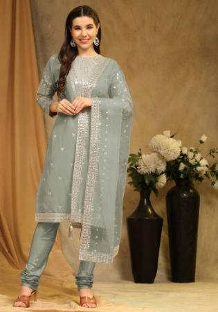 Picture of Georgette Dark Grey Straight Cut Salwar Kameez