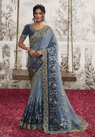 Picture of Statuesque Silk Light Slate Grey Saree