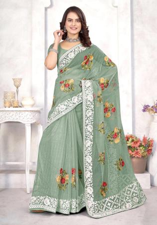 Picture of Magnificent Organza Dark Sea Green Saree