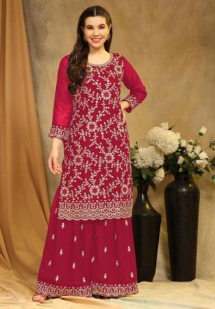 Picture of Georgette Fire Brick Straight Cut Salwar Kameez