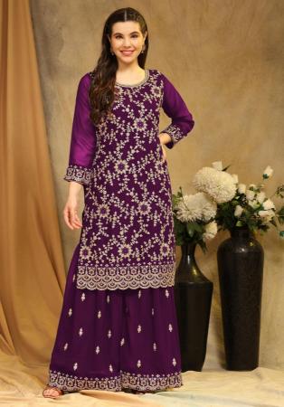 Picture of Nice Georgette Purple Straight Cut Salwar Kameez