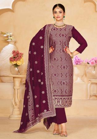 Picture of Chiffon Dark Magenta Straight Cut Salwar Kameez