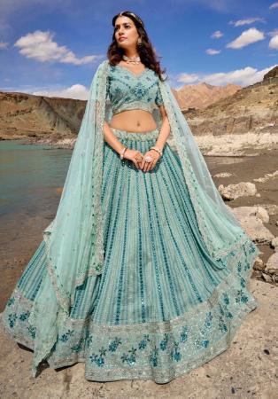 Picture of Gorgeous Net & Organza Dark Sea Green Lehenga Choli