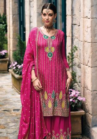 Picture of Chiffon & Silk Medium Violet Red Straight Cut Salwar Kameez