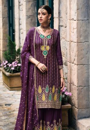 Picture of Chiffon & Silk Dark Magenta Straight Cut Salwar Kameez