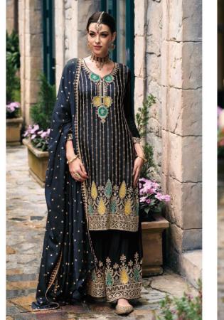 Picture of Chiffon Dark Slate Grey Straight Cut Salwar Kameez