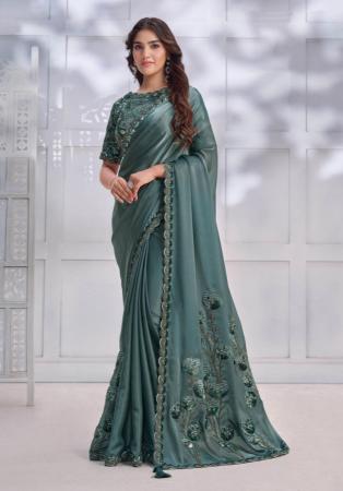 Picture of Crepe & Georgette & Satin,Silk Sea Green Saree