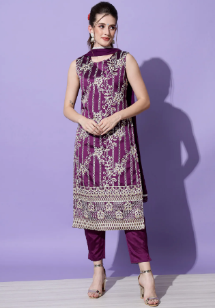 Picture of Cotton & Silk Purple Readymade Salwar Kameez