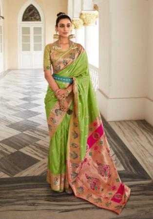 Picture of Stunning Silk Yellow Green Saree