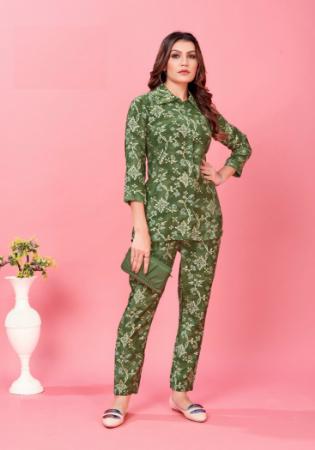 Picture of Rayon & Chiffon Dark Olive Green Kurtis And Tunic