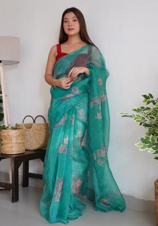 Picture of Delightful Organza Dark Green Saree