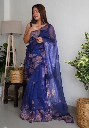 Picture of Grand Organza Navy Blue Saree