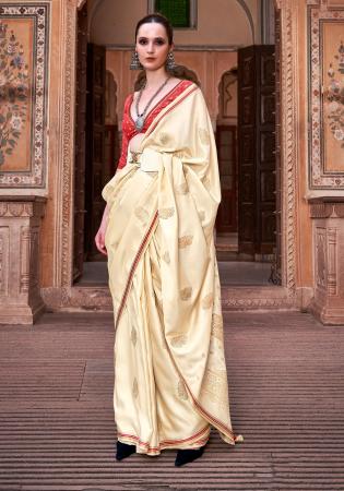 Picture of Fascinating Satin & Silk Pale Golden Rod Saree