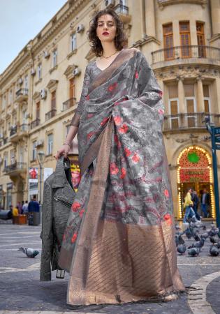 Picture of Fascinating Silk Light Slate Grey Saree