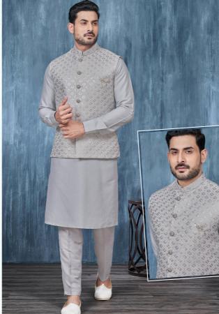 Picture of Good Looking Silk Light Slate Grey Kurtas