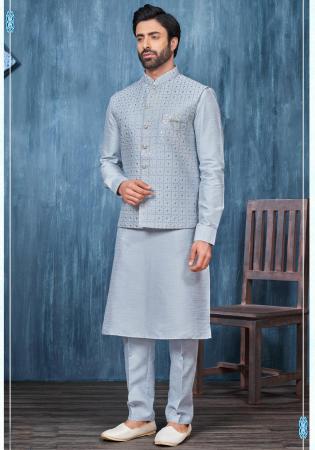 Picture of Sightly Silk Light Steel Blue Kurtas