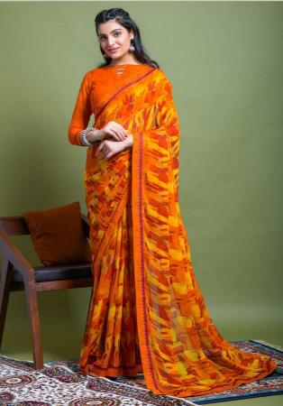 Picture of Sightly Chiffon Orange Red Saree