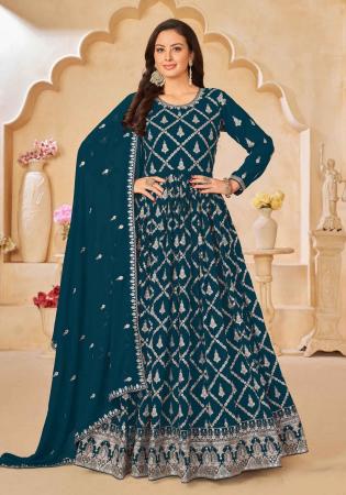 Picture of Exquisite Georgette Teal Anarkali Salwar Kameez