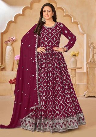 Picture of Pretty Georgette Maroon Anarkali Salwar Kameez