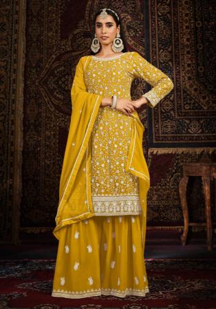 Picture of Georgette Dark Golden Rod Straight Cut Salwar Kameez