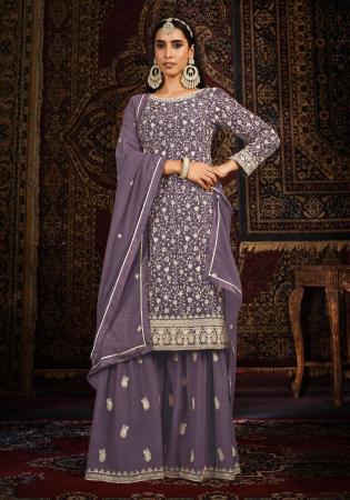 Picture of Charming Georgette Purple Straight Cut Salwar Kameez