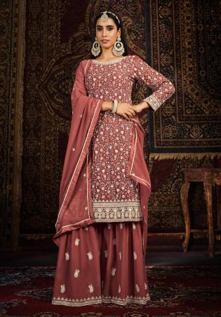 Picture of Georgette Indian Red Straight Cut Salwar Kameez