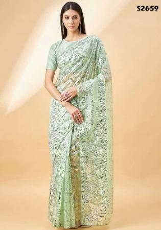 Picture of Charming Georgette Dark Sea Green Saree