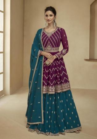 Picture of Stunning Georgette Teal Straight Cut Salwar Kameez