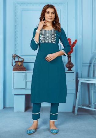 Picture of Beautiful Cotton Teal Kurtis & Tunic