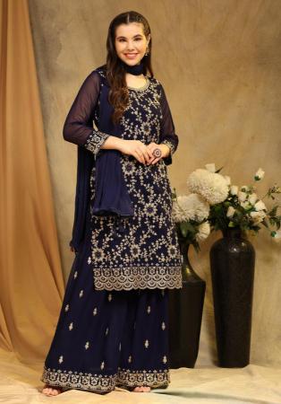 Picture of Taking Georgette Indigo Straight Cut Salwar Kameez