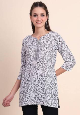 Picture of Sightly Cotton White Smoke Kurtis & Tunic