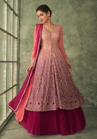 Picture of Nice Georgette Dark Salmon Anarkali Salwar Kameez