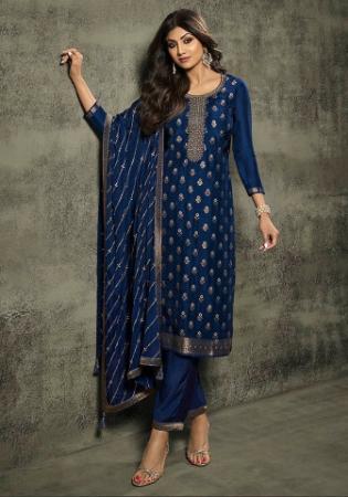 Picture of Silk Midnight Blue Straight Cut Salwar Kameez