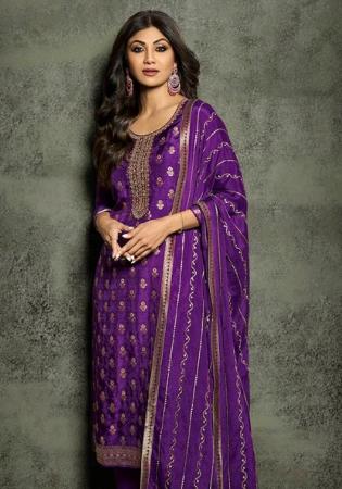 Picture of Silk Midnight Blue Straight Cut Salwar Kameez