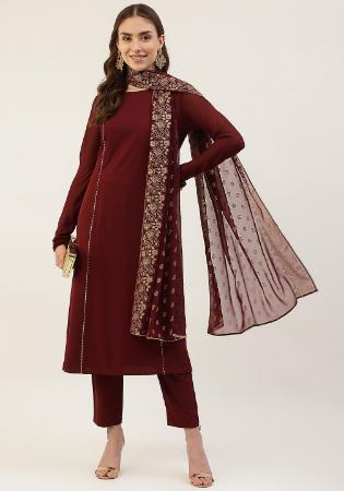 Picture of Ravishing Cotton Maroon Readymade Salwar Kameez