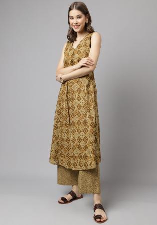 Picture of Stunning Cotton Dark Khaki Kurtis & Tunic