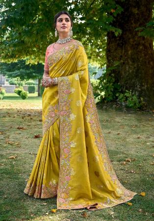 Picture of Well Formed Silk Golden Rod Saree