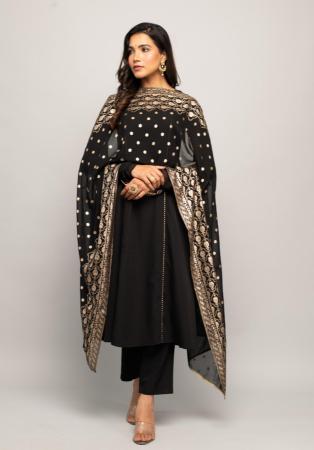 Picture of Comely Crepe Black Readymade Salwar Kameez