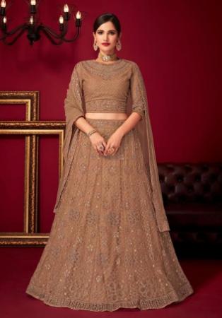 Picture of Delightful Net & Silk Dark Khaki Lehenga Choli