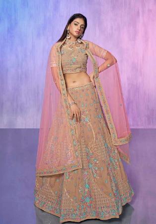 Picture of Shapely Net & Organza Burly Wood Lehenga Choli