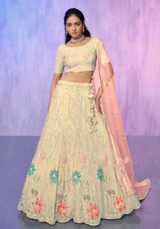 Picture of Net & Organza Pale Golden Rod Lehenga Choli