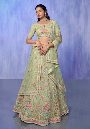 Picture of Nice Net & Organza Dark Sea Green Lehenga Choli