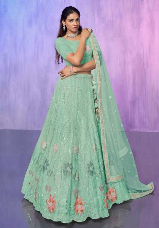 Picture of Georgette & Net Dark Sea Green Lehenga Choli