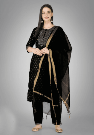 Picture of Good Looking Cotton Black Readymade Salwar Kameez