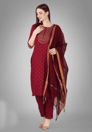 Picture of Fascinating Cotton Maroon Readymade Salwar Kameez