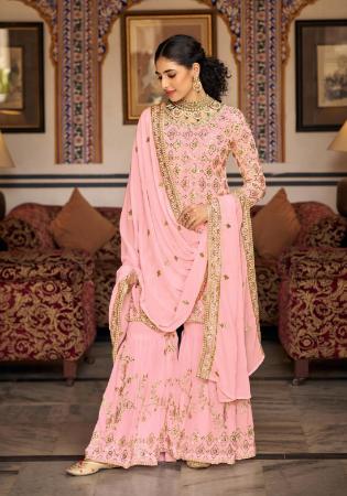 Picture of Sightly Georgette Pink Straight Cut Salwar Kameez