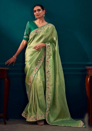 Picture of Excellent Silk Dark Olive Green Saree